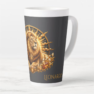 Personalised Gold Grey Zodiac Sign Leo Latte Mug