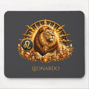 Personalised Gold Grey Zodiac Sign Leo Mouse Mat