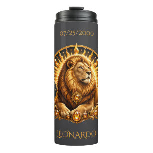 Personalised Gold Grey Zodiac Sign Leo Thermal Tumbler
