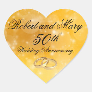 Personalised Gold Heart 50th Anniversary Sticker