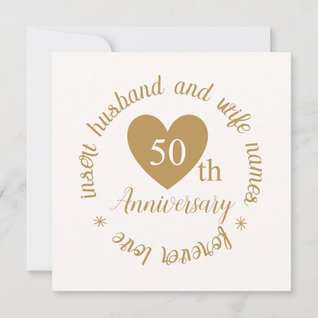 Personalised Gold Heart 50th Wedding Anniversary Card (Front)