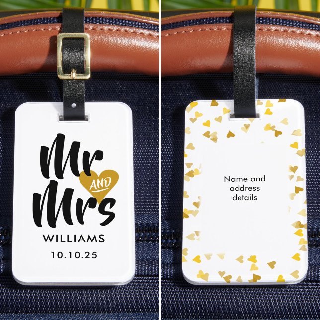Personalised Gold Heart Mr and Mrs Luggage Tag (Personalized Gold Heart Mr and Mrs Luggage Tag)