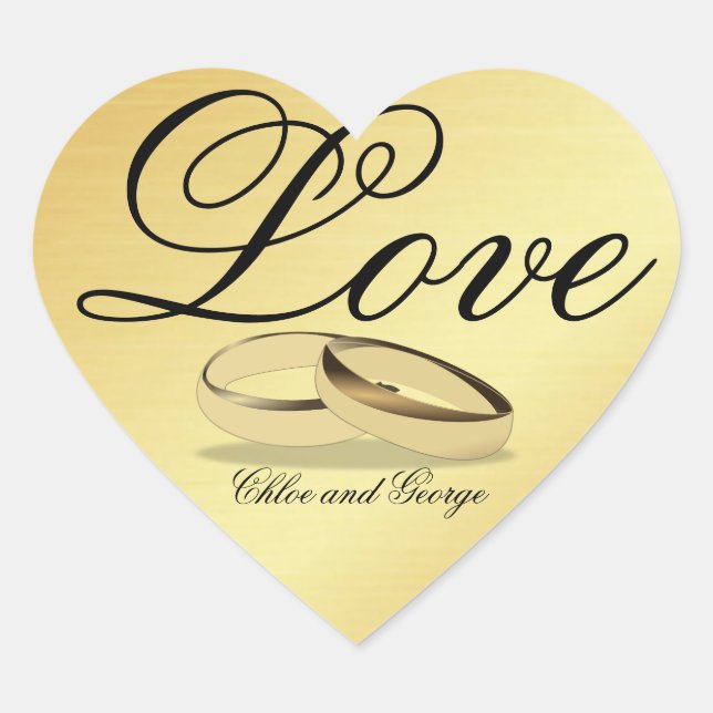 Personalised Gold Heart Sticker Love Wedding Rings (Front)
