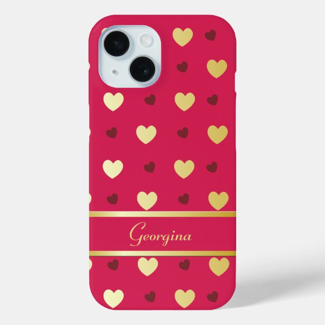 Personalised Gold Hearts on Cerise Case-Mate iPhone Case (Back)