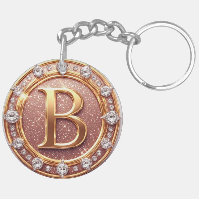 Personalised Gold Initial B Gift For Bride Key Ring (Back Left)