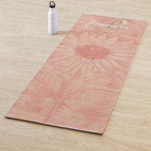Personalised Gold Initial Coral Sunflower Art  Yog Yoga Mat