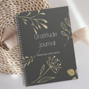 Personalised Gold Leaf Charcoal Gratitude Journal 