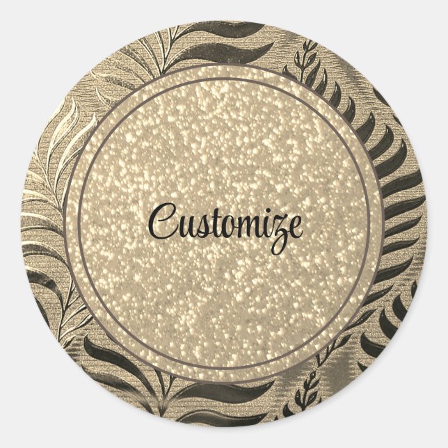Personalised Gold Leaf Motif 2 Classic Round Sticker (Front)