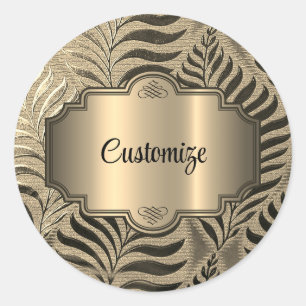 Personalised Gold Leaf Motif Classic Round Sticker