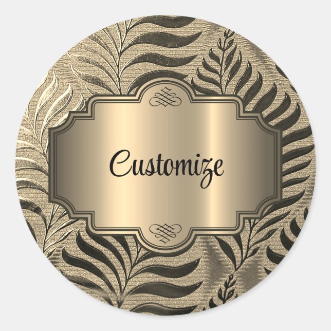 Personalised Gold Leaf Motif  Classic Round Sticker (Front)