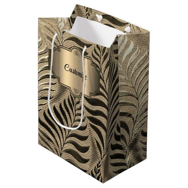 Personalised Gold Leaf Motif   Medium Gift Bag (Front Angled)