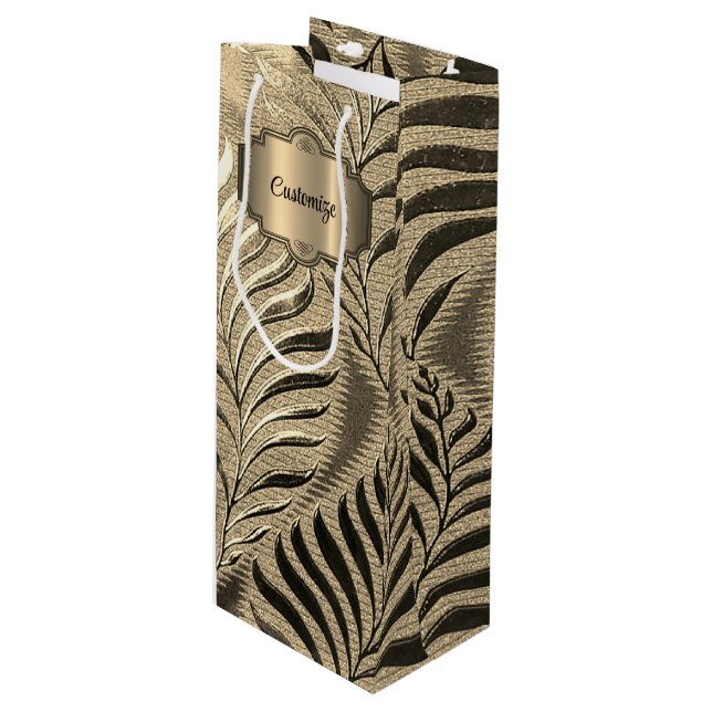 Personalised Gold Leaf Motif   Wine Gift Bag (Front Angled)