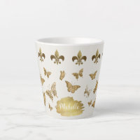 Personalised gold look Fleur de Lis Butterfly Mug