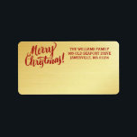 Personalised Gold Merry Christmas Mailing Label<br><div class="desc">Smooth gold background combines with a beautiful red script Merry Christmas to create a bold and traditional Christmas mailing label. Your address is beside the Merry Christmas and is easy to customise.</div>
