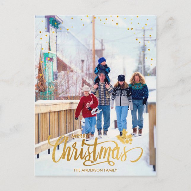 Personalised Gold Merry Christmas Photo Postcard (Front)