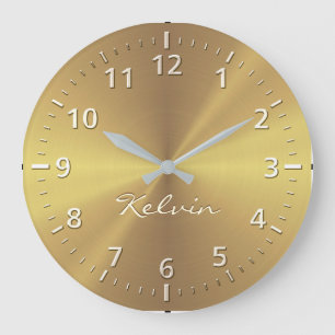 Personalised Gold Metallic Radial Texture Large Clock