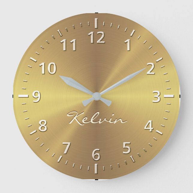 Personalised Gold Metallic Radial Texture Large Clock (Front)