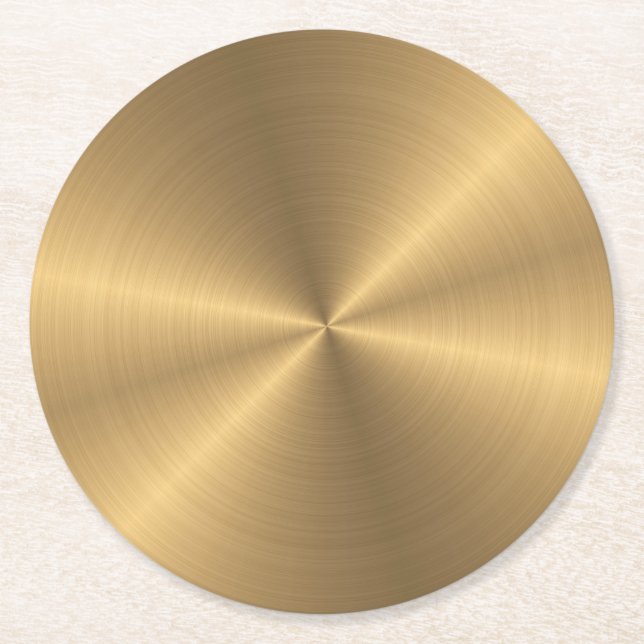 Personalised Gold Metallic Radial Texture Round Paper Coaster (Front)