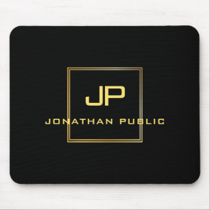 Personalised Gold Monogram Black Template Elegant Mouse Mat