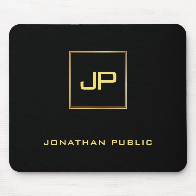 Personalised Gold Monogram Black Template Mouse Mat (Front)