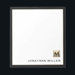 Personalised Gold Monogram Black White Notepad<br><div class="desc">Elevate your stationery game with this monogrammed notepad featuring classic block typography and a brushed gold medallion monogram and black trim. The notepad includes space for your name or custom text, making it perfect for personal or professional use. Use it to jot down notes, ideas, and reminders in style. It...</div>