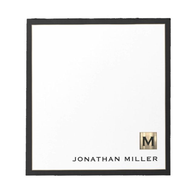 Personalised Gold Monogram Black White Notepad (Front)