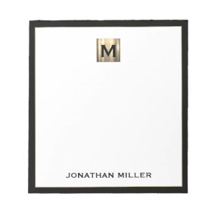 Personalised Gold Monogram Black White Notepad