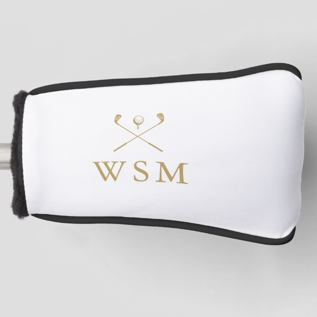 Personalised Gold Monogram Golf Clubs Head Cover (Front)