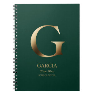 Personalised Gold Monogram   Green Notebook