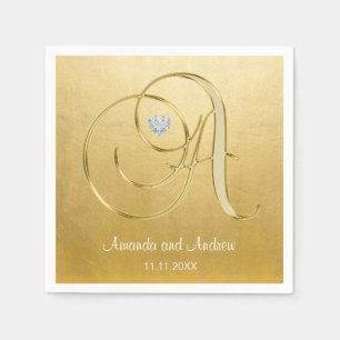 Personalised Gold Monogram Initials Diamond Heart Napkin