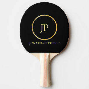 Personalised Gold Monogram Modern Elegant Black Ping Pong Paddle