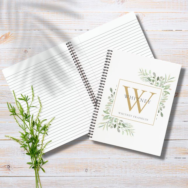 Personalised Gold Monogram Modern Greenery  Notebook (Creator Uploaded)