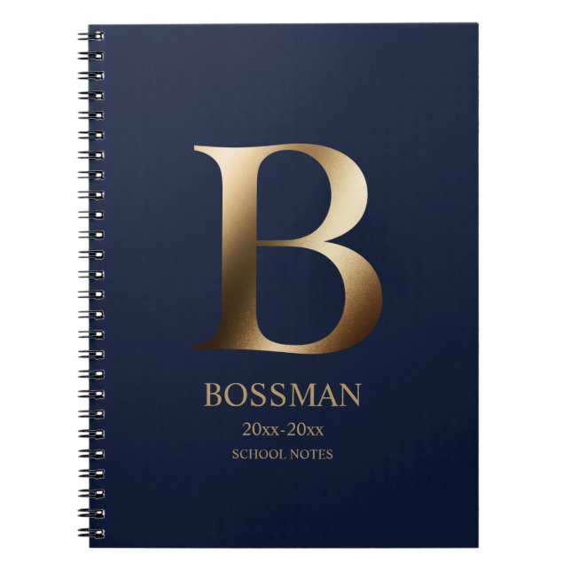 Personalised Gold Monogram | Navy Blue Notebook (Front)