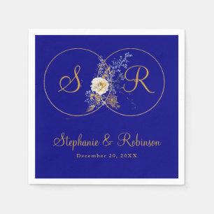 Personalised Gold Monogram On Navy Blue Wedding Napkin