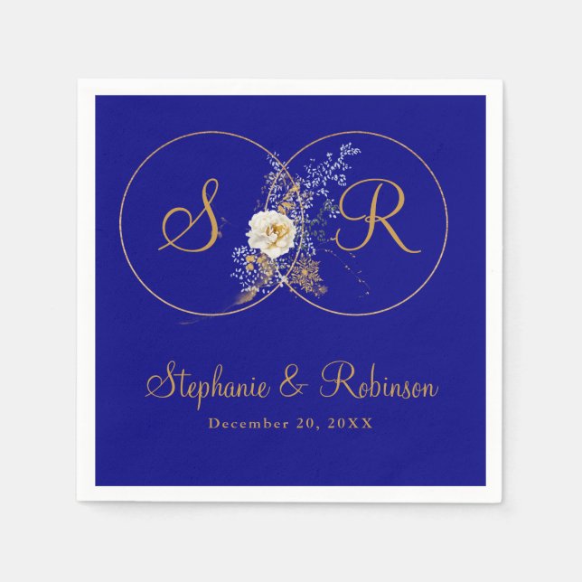 Personalised Gold Monogram On Navy Blue Wedding  Napkin (Front)