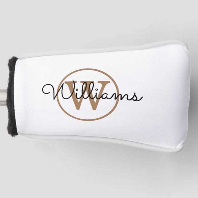 Personalised Gold Monogram Script Name Golf Head Cover (Front)