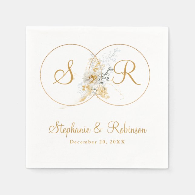Personalised Gold Monogram Wedding Paper Napkin (Front)