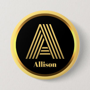Personalised Gold Monogrammed Letter A 7.5 Cm Round Badge
