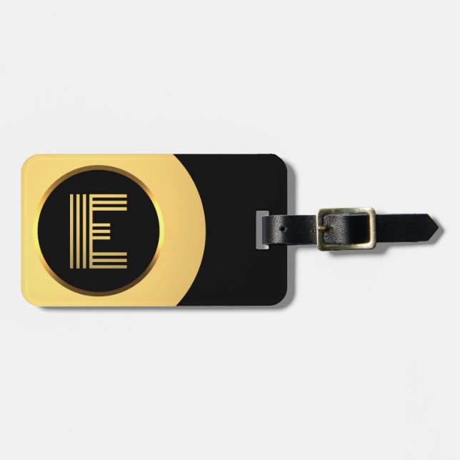 Personalised Gold Monogrammed Letter E Luggage Tag (Front Horizontal)