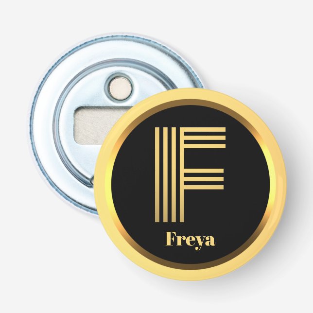 Personalised Gold Monogrammed Letter F Bottle Opener (Front)