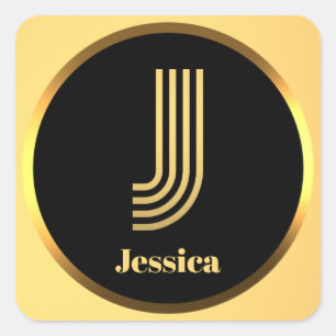 Personalised Gold Monogrammed Letter J Square Sticker