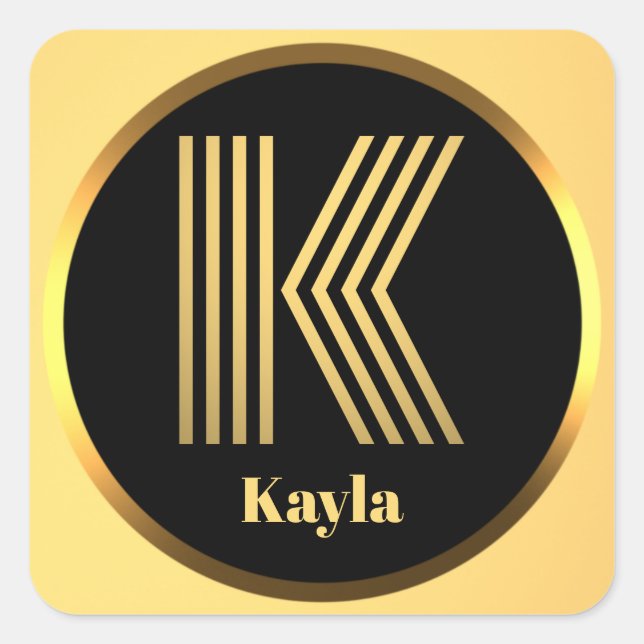Personalised Gold Monogrammed Letter K Square Sticker (Front)