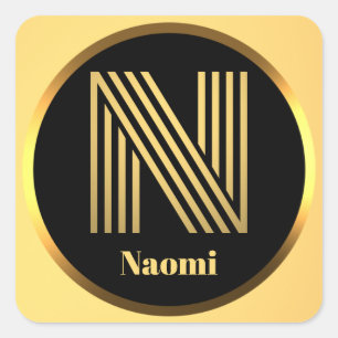 Personalised Gold Monogrammed Letter N Square Sticker