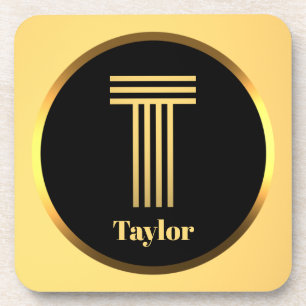 Personalised Gold Monogrammed Letter T Coaster