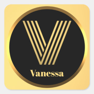 Personalised Gold Monogrammed Letter V Square Sticker