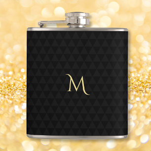Personalised Gold Monogrammed Modern Black Pattern Hip Flask