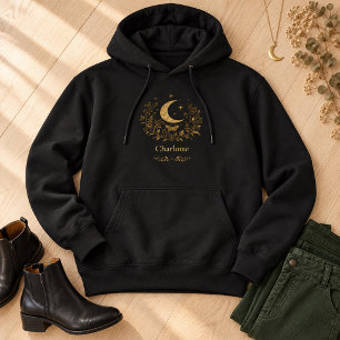 Personalised Gold Moon Moth Botanical Witchy Hoodie