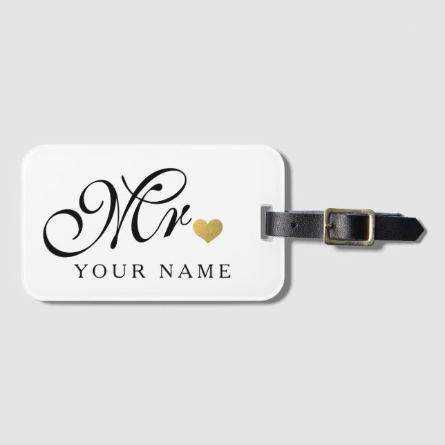 Personalised Gold Mr. Groom Husband Newlyweds Luggage Tag (Front Horizontal)