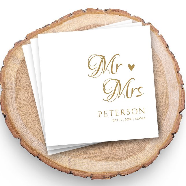 Personalised Gold Mr. & Mrs. Wedding Napkins (Creator Uploaded)
