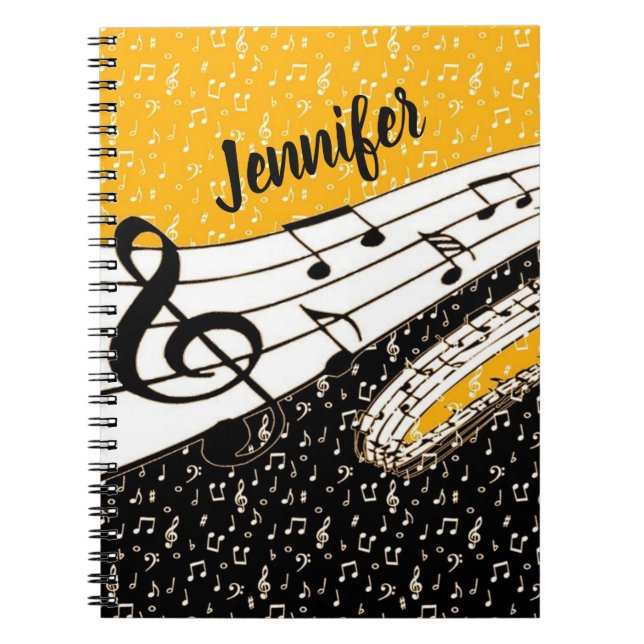Personalised Gold music theme Notebook (Front)